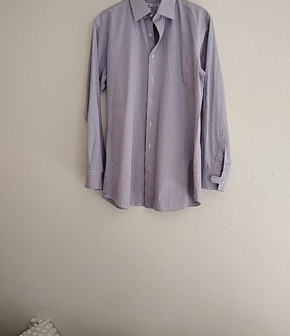 Tall Men’s White/Pink/Blue Micro-Check Dress Shirt - Picture 2 of 7
